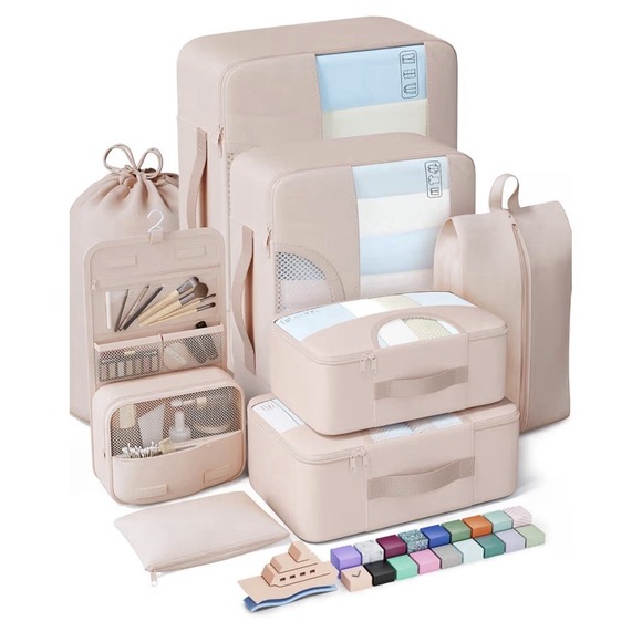 Veken Other - 10 Piece Set Packing Cubes for Travel Essentials Suitcase Organizer Bags Cream[K
